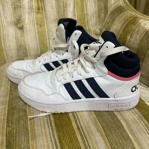 Adidas White and Navy Mid-Top Sneakers W8